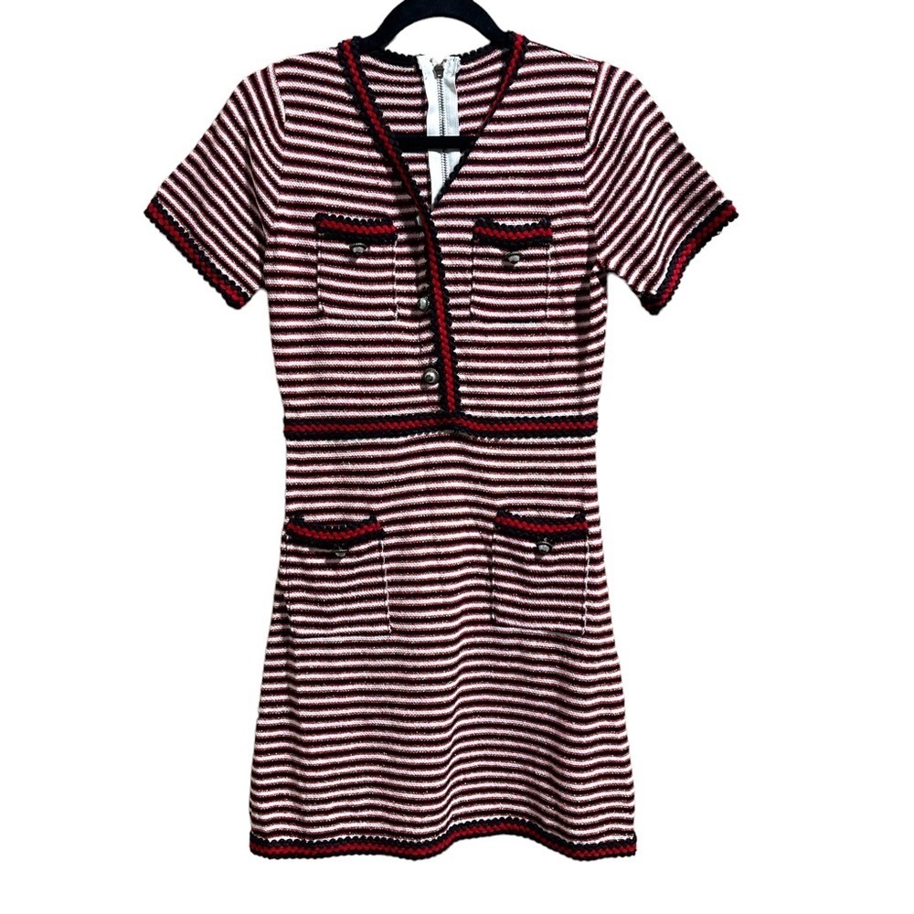 NWT Women's Midi Length Metallic Striped Embroidered Hem Women's Dress